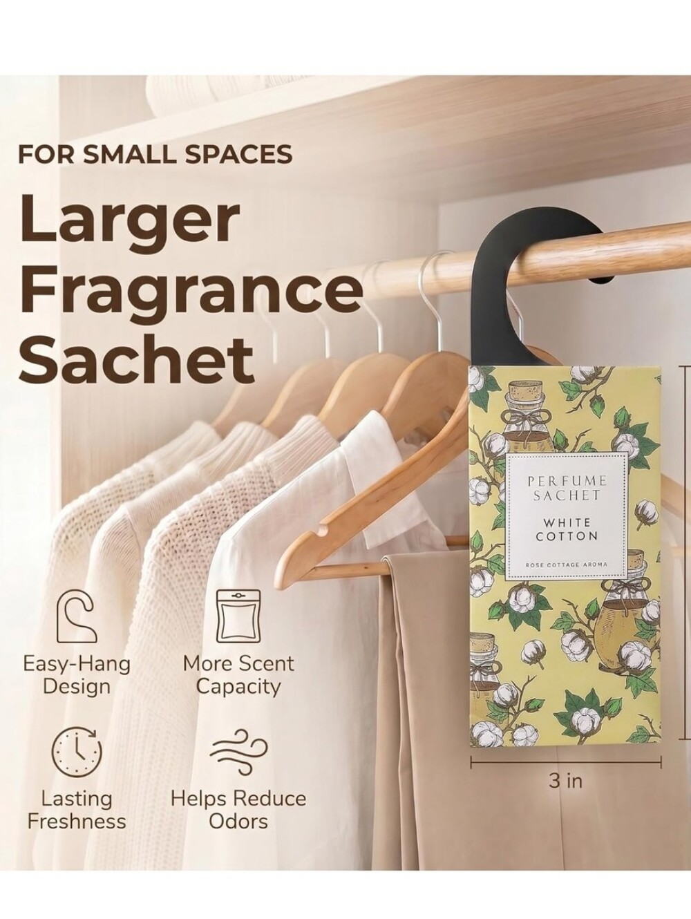 Set Of 3 Perfume Sachets - Lavender, Jasmine, White Cotten Or Fresh Linen - Picture 3 of 6